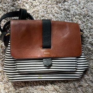 Fossil Brown and Black Striped Crossbody Bag